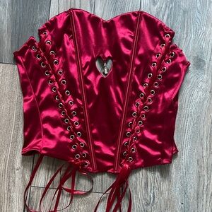 Red Satin Lace-Up Corset Top